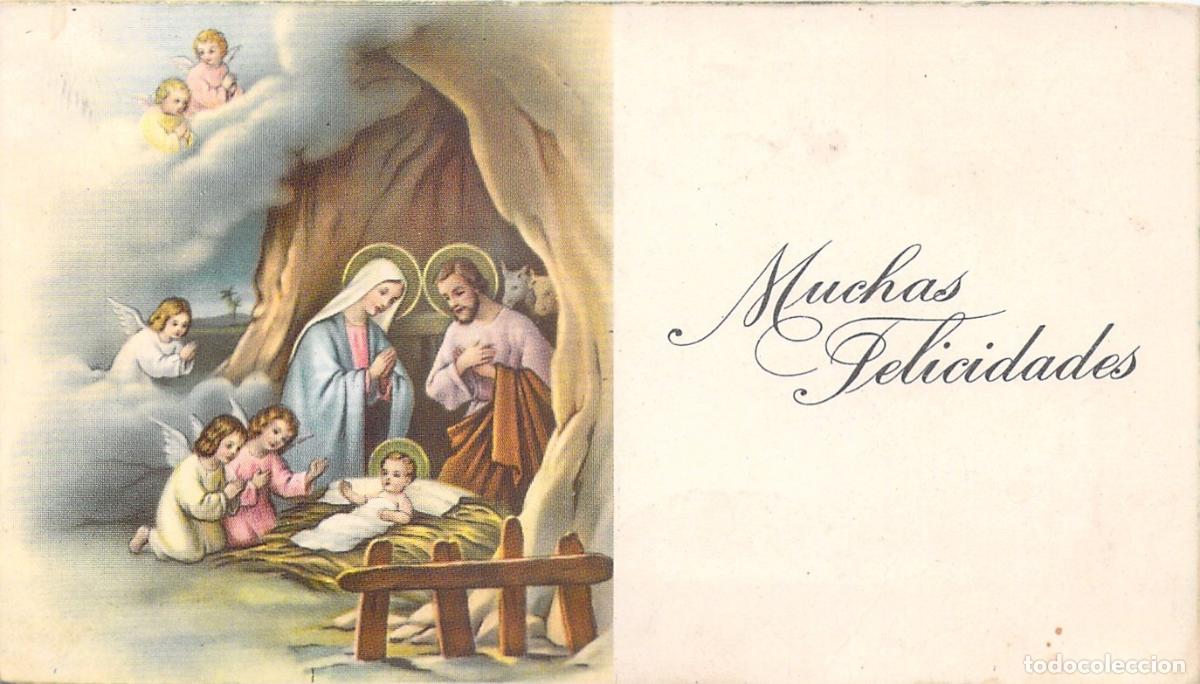 Postales: Estampa de Navidad con Nacimiento y Mensaje de Muchas Felicidades