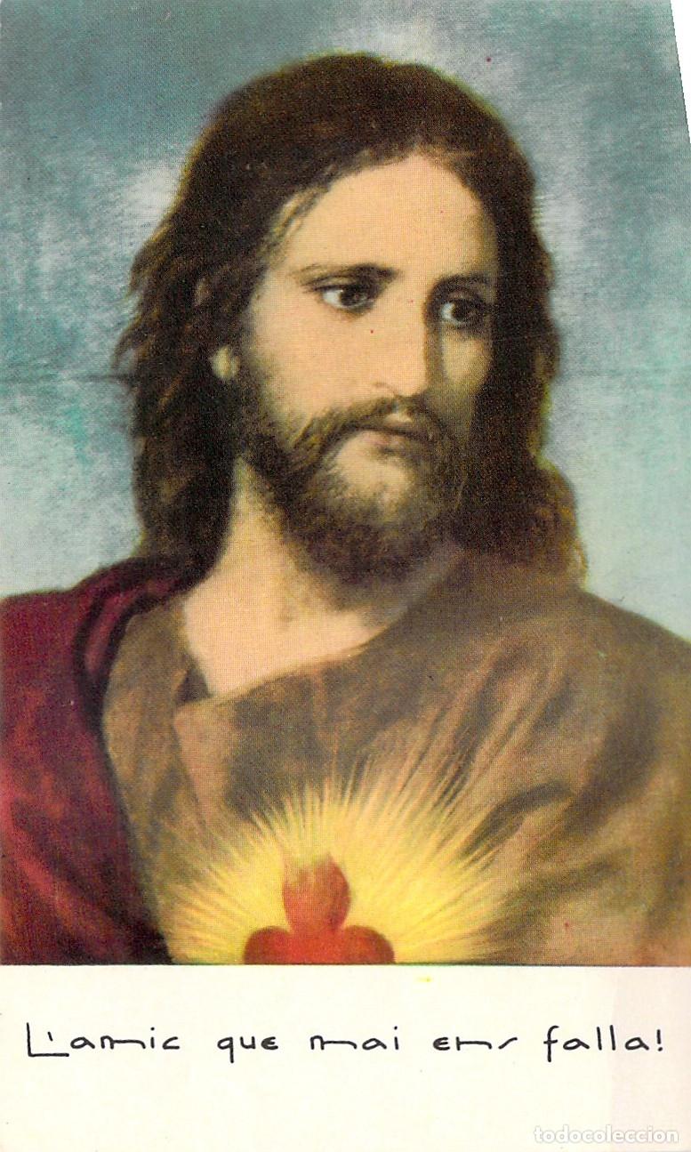 Postales: Estampa del Sagrado Coraz&oacute;n de Jes&uacute;s con Texto en Catal&aacute;n