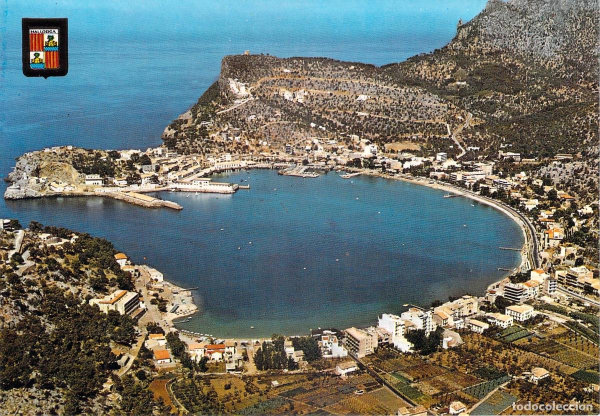 Postales: Postal de la vista a&eacute;rea del Puerto de S&oacute;ller en Mallorca