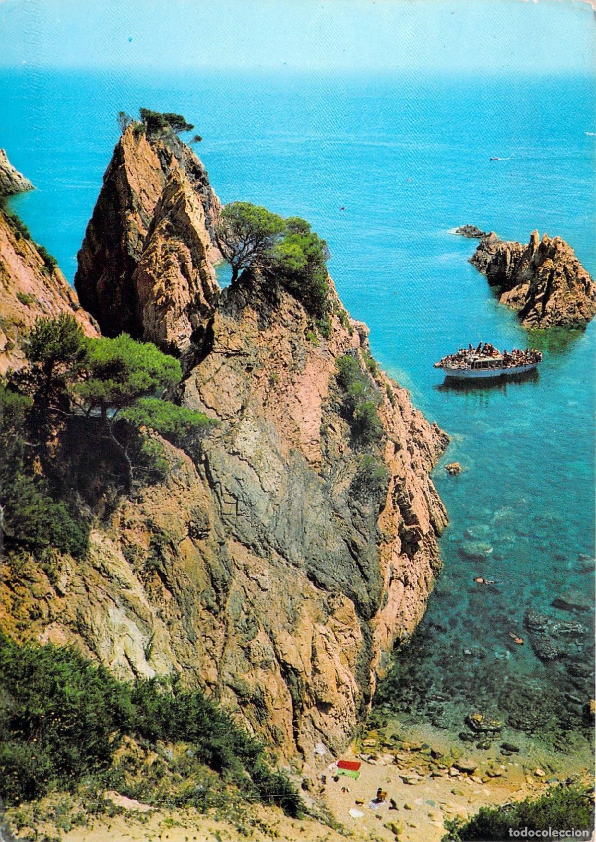 Postales: Postal Cala Marquesa Costa Brava con Barco y Acantilados