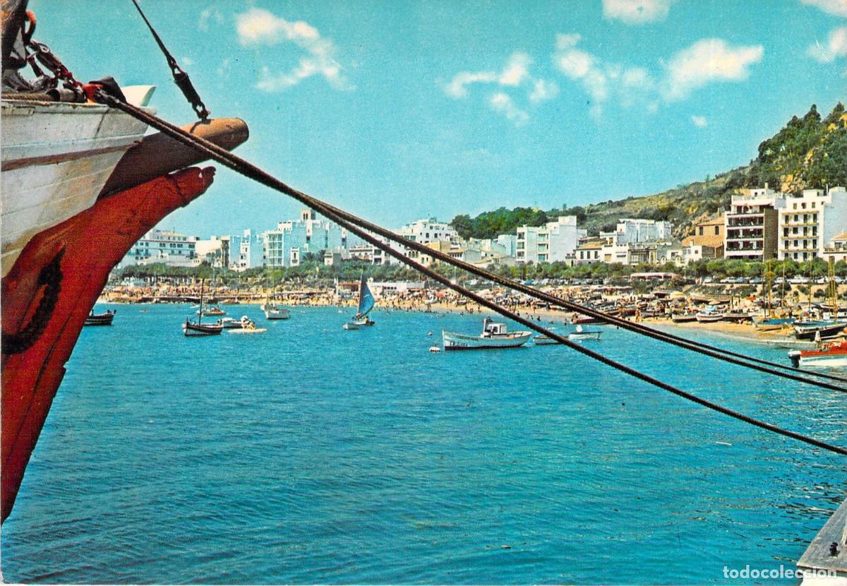 Postales: Postal de Blanes Costa Brava Playa y Vista Parcial con Barcos
