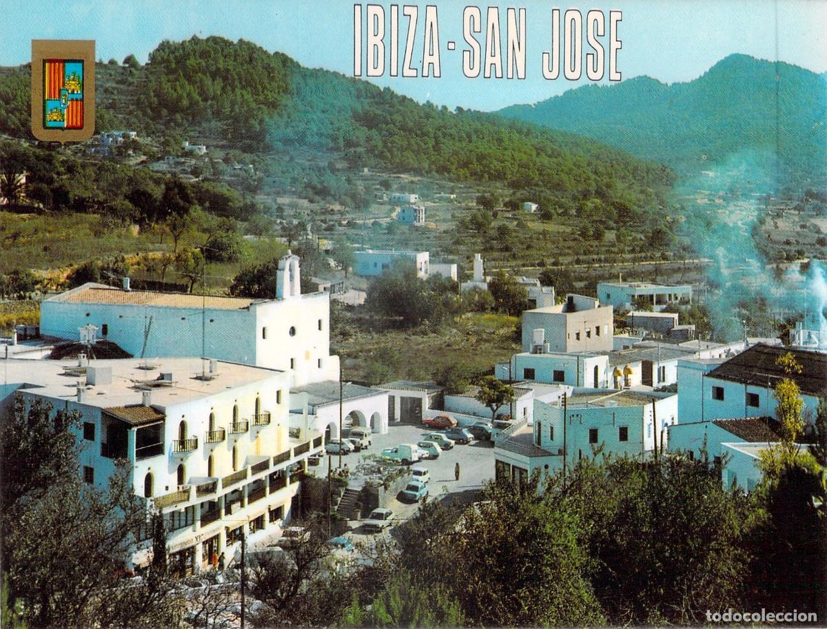 Postales: Postal de Ibiza San Jos&eacute; con vista panor&aacute;mica y arquitectura t&iacute;pica