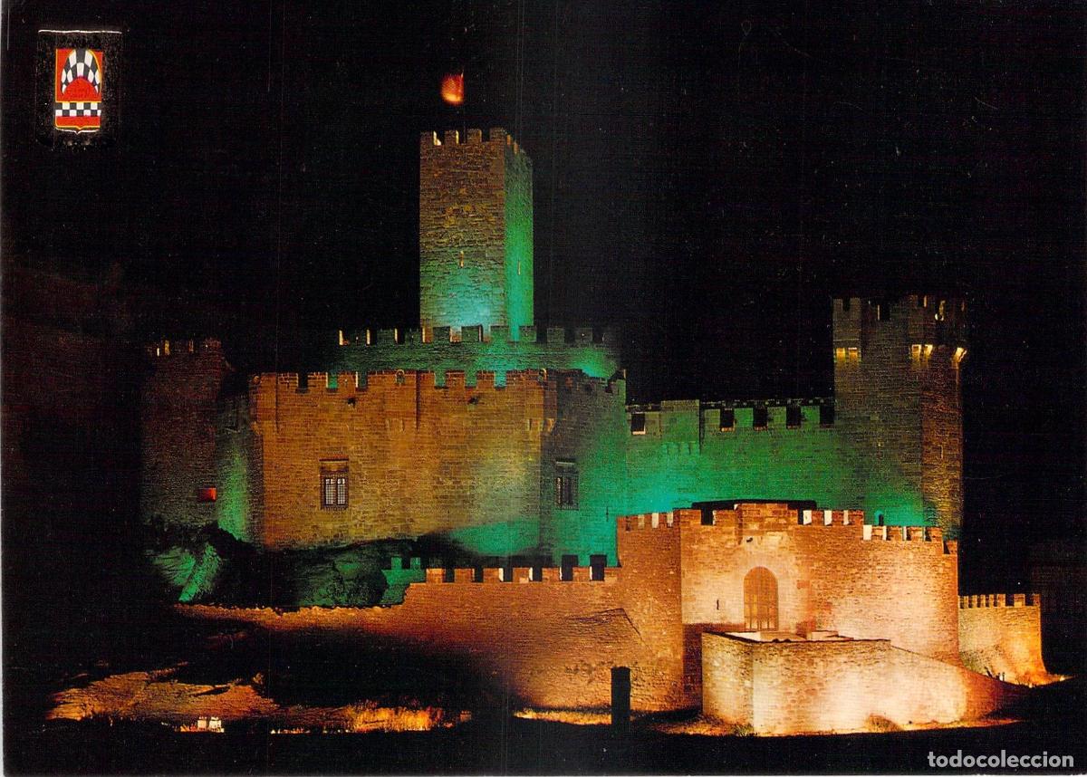 Postales: Postal Castillo de Javier Navarra Iluminaci&oacute;n Nocturna Escudo de Oro
