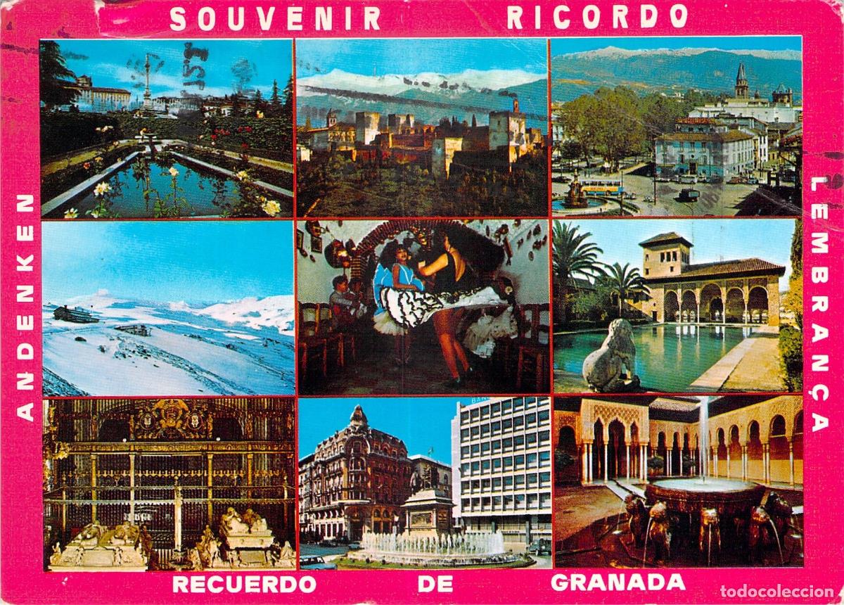 Postkarten: Postal de Granada con vistas m&uacute;ltiples del monumento de la Alhambra