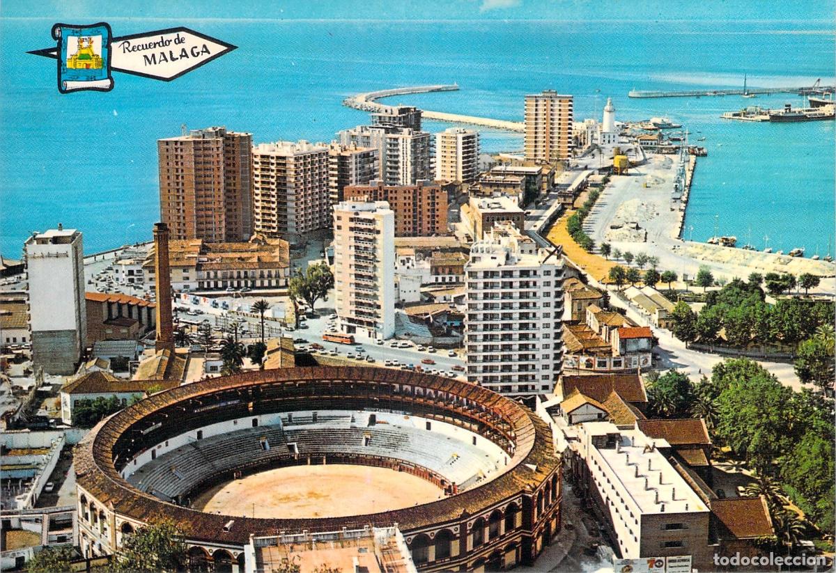 Postkarten: Postal de M&aacute;laga vista del puerto y la plaza de toros