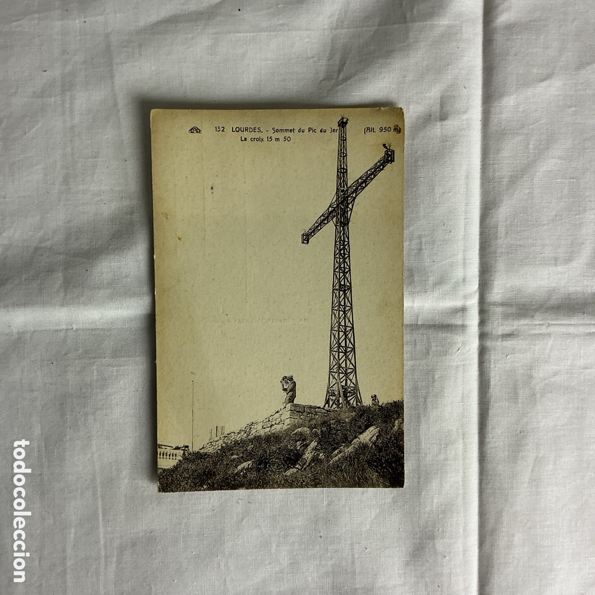 Postales: Postal Lourdes (Francia) &ndash; Cumbre del Pic du Jer, Gran Cruz &ndash; Blanco y negro &ndash;