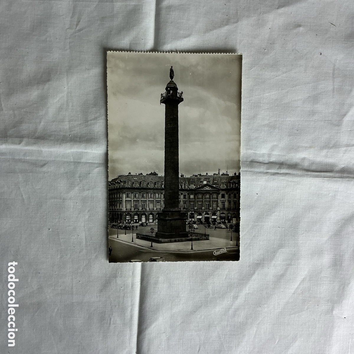 Postales: Postal Par&iacute;s &ndash; Plaza Vend&ocirc;me y Columna Vend&ocirc;me &ndash; Blanco y negro &ndash; Original de la &eacute;poca