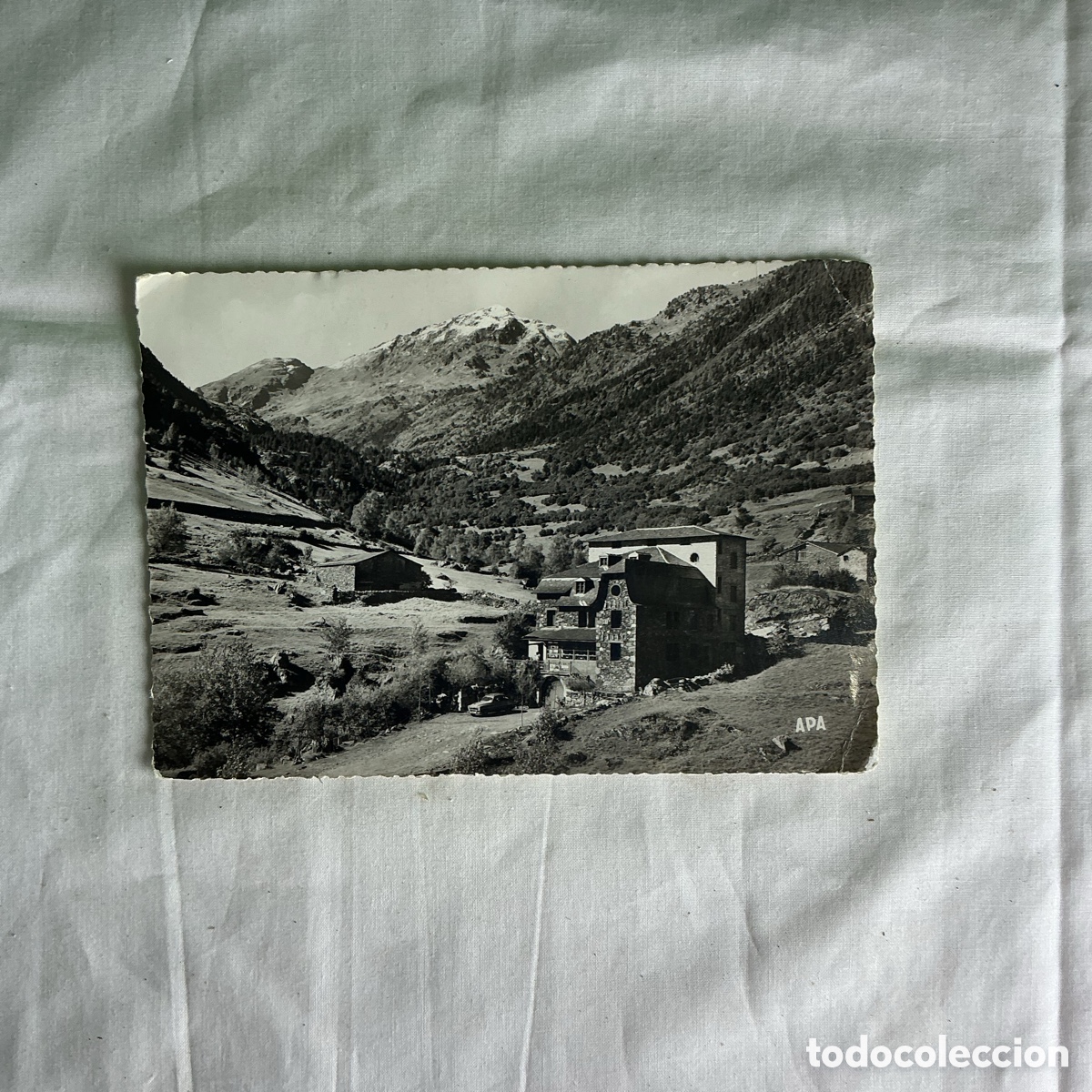 Postales: Postal Vall d&rsquo;Andorra Hostal del Serrat Blanco y negro Original de la &eacute;poca 1958