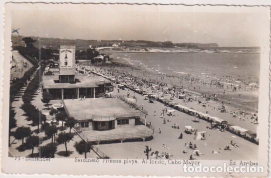 Postales: 73 Santander. Sardinero Primera Playa Al fondo, Cabo Mayor. Ediciones Arribas. Fechada al dorso: 13-