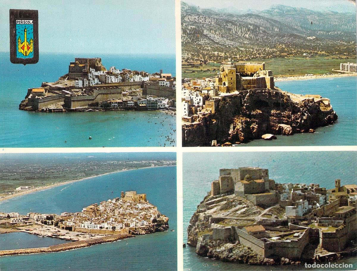 Postales: Postal de Pe&ntilde;&iacute;scola con vistas del castillo y la costa