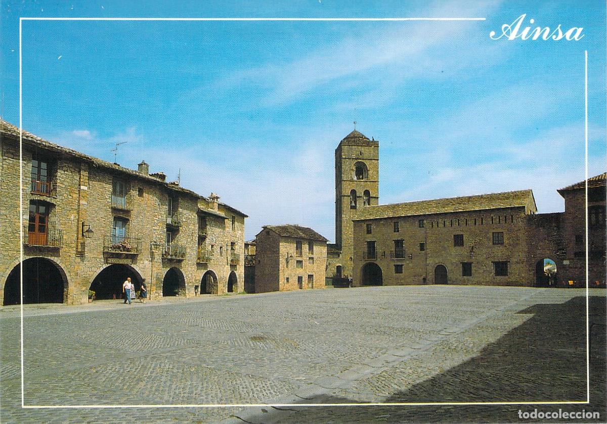 Postales: Postal de Ainsa, Huesca, Plaza Mayor e Iglesia Parroquial