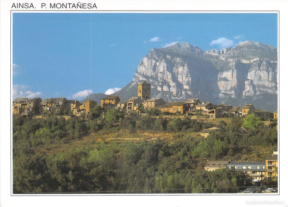 Postales: Postal de Ainsa con vista al casco medieval y Pe&ntilde;a Monta&ntilde;esa