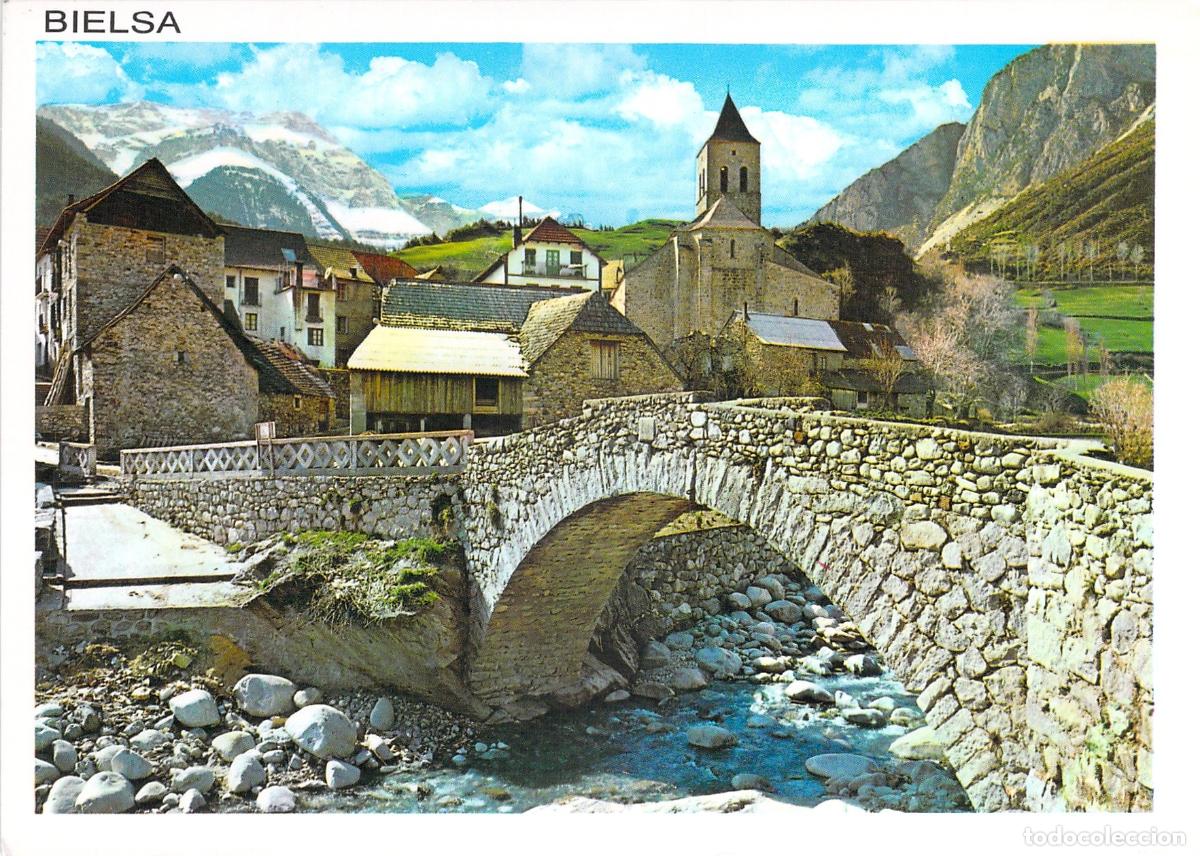 Postales: Postal de Bielsa: Puente Rom&aacute;nico y Monte Perdido