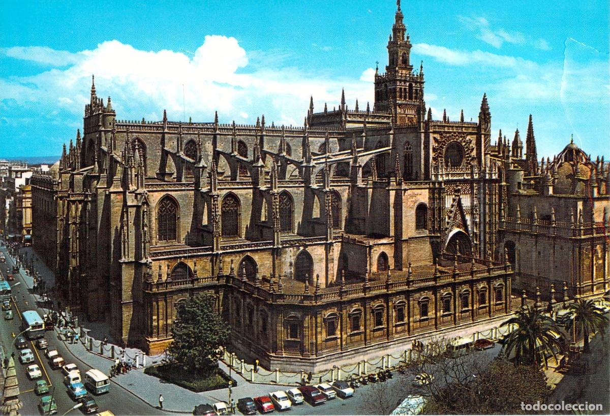 Postales: Postal de la Catedral y Giralda en Sevilla