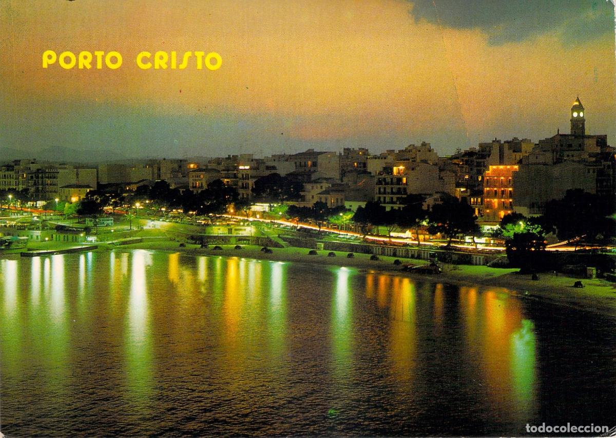 Postales: Postal de la vista nocturna de Porto Cristo en Mallorca