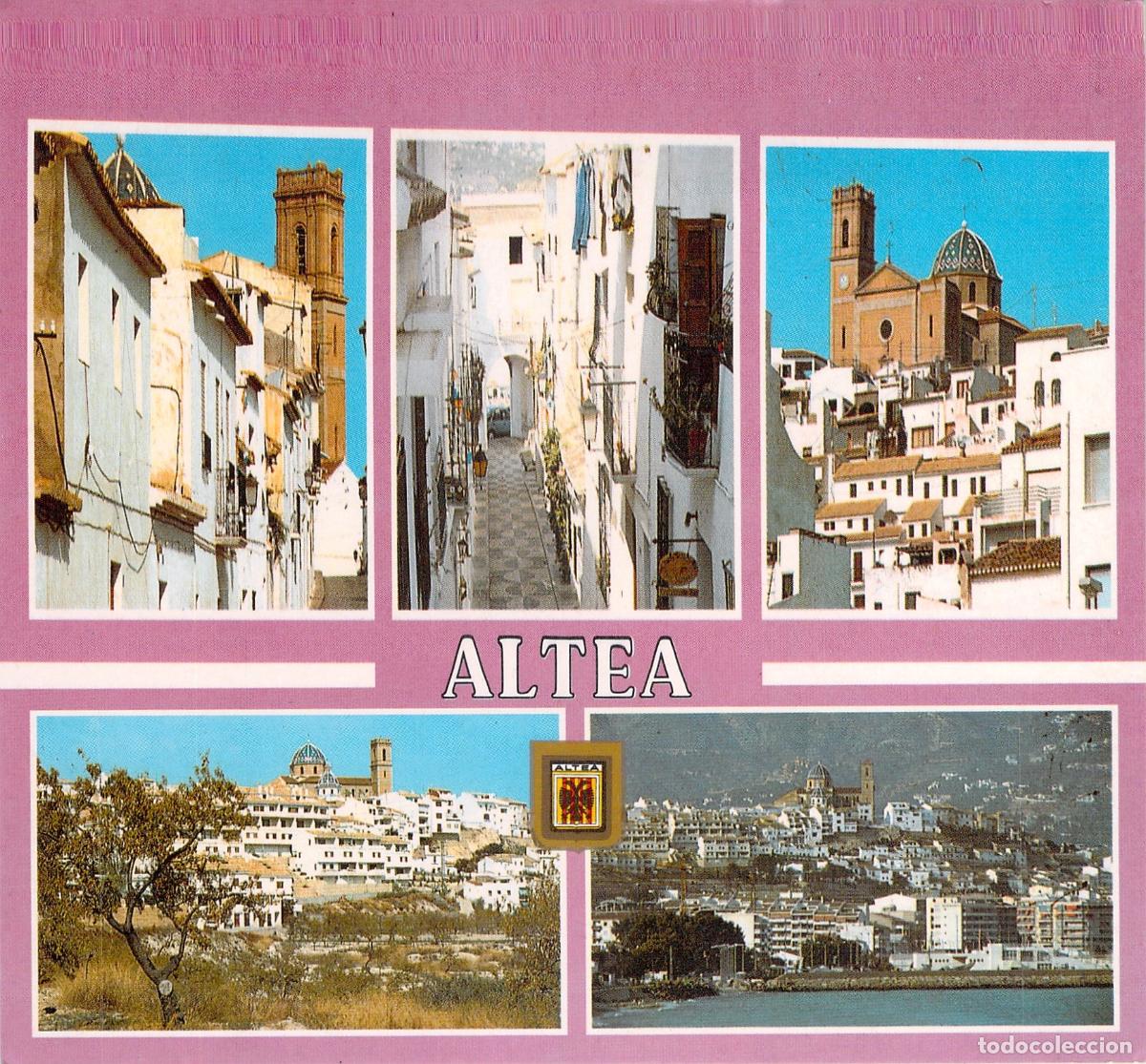 Postales: Postal de Altea, vistas del pueblo mediterr&aacute;neo y felicitaci&oacute;n navide&ntilde;a