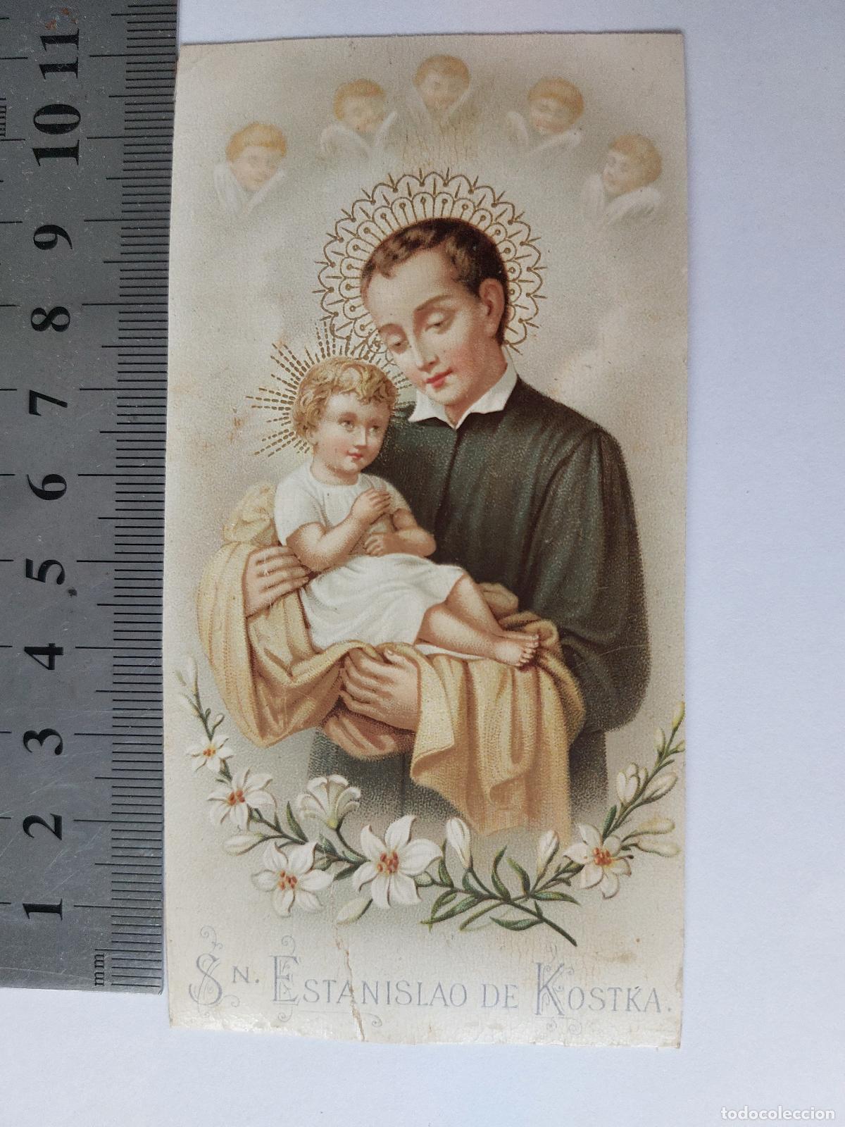 Postales: Estampa con imagen de San Estanislao de Kostka con el Ni&ntilde;o Jes&uacute;s