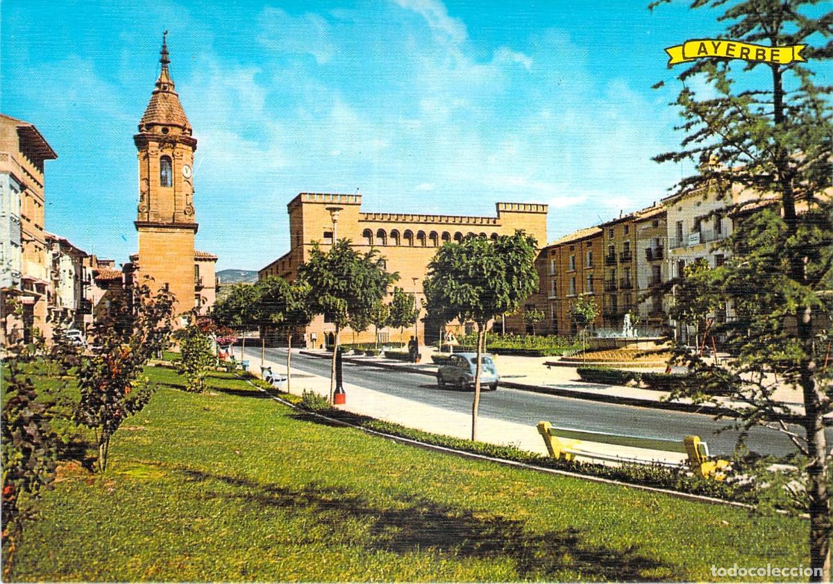 Postales: Postal de la Plaza Santiago Ram&oacute;n y Cajal en Ayerbe, Huesca