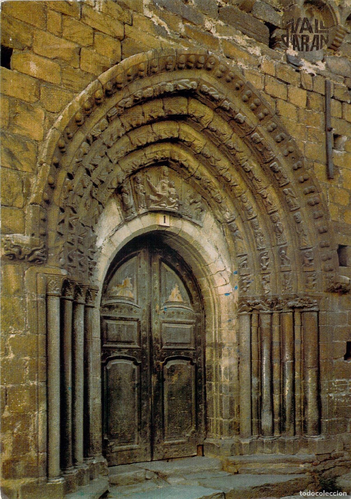Postales: Postal de la portalada rom&aacute;nica de la iglesia de Betren en el Valle de Ar&aacute;n