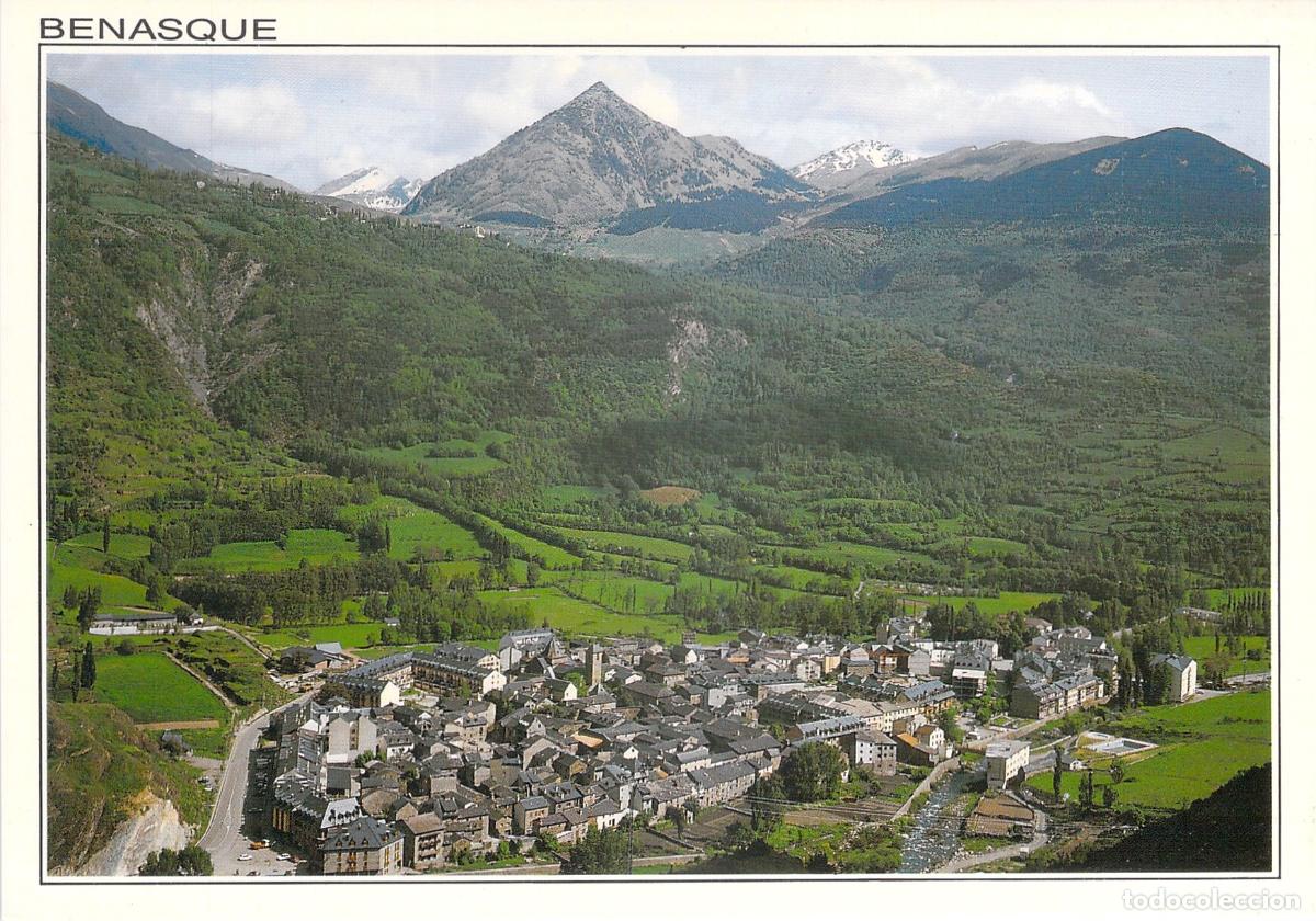 Postales: Postal de Benasque con vistas al Pico Gallinero en el Pirineo Aragon&eacute;s