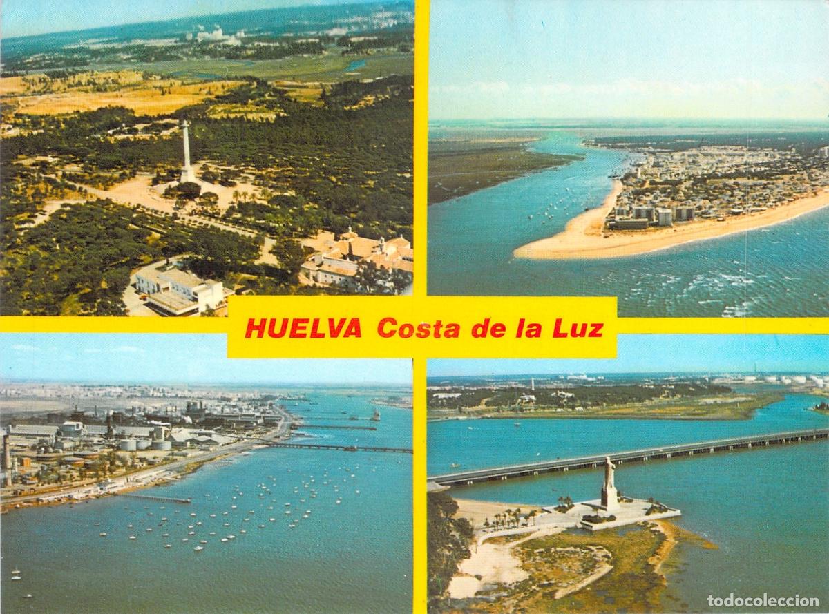 Postkarten: Postal de Huelva Costa de la Luz con vistas a&eacute;reas y monumento