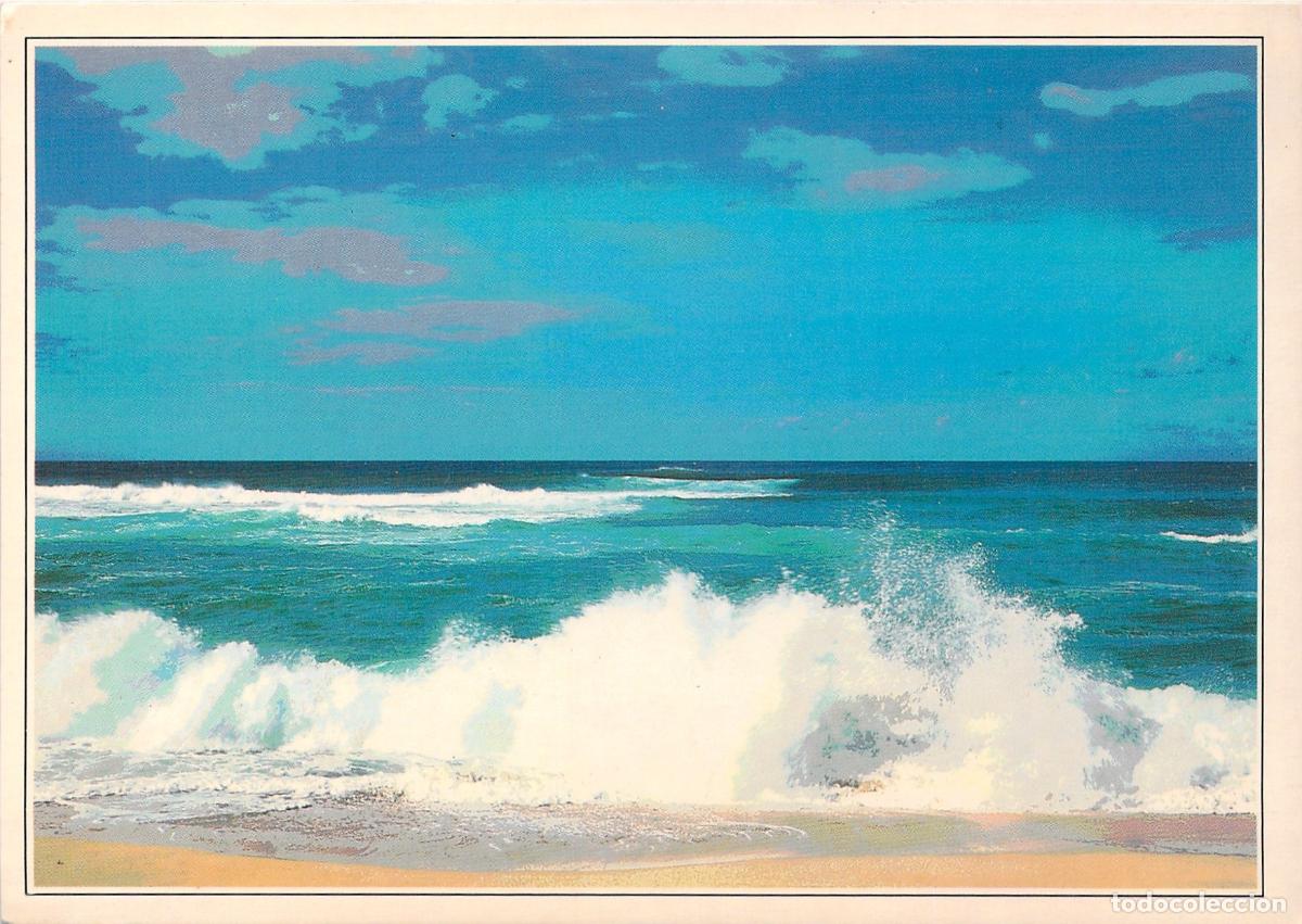 Postales: Postal de paisaje de mar y olas rompiendo en la orilla