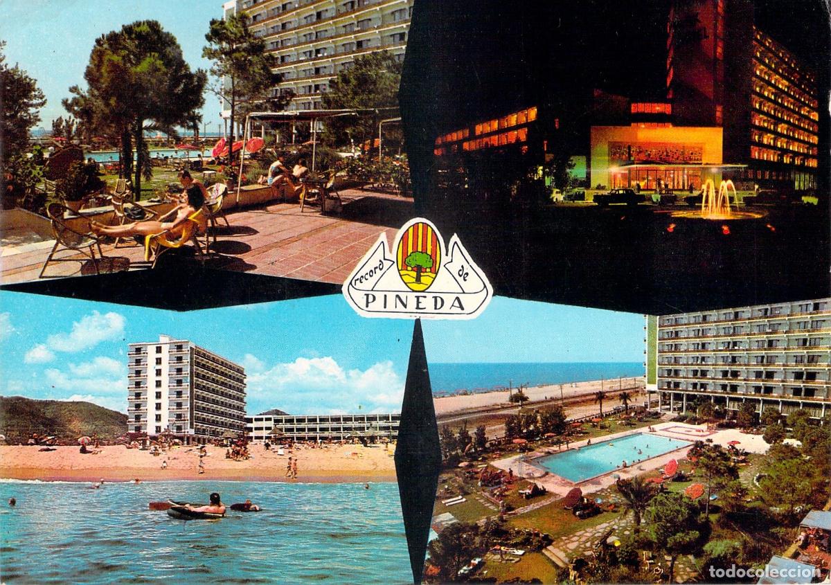 Postales: Postal de Pineda de Mar vistas de playa y hoteles