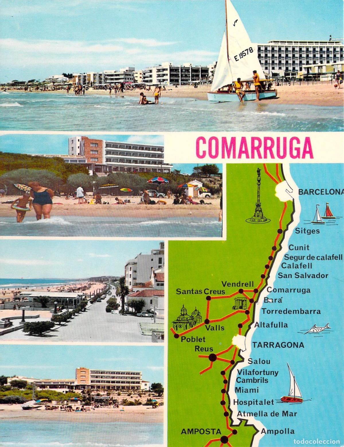 Postales: Postal de Comarruga Tarragona Costa Dorada con mapa