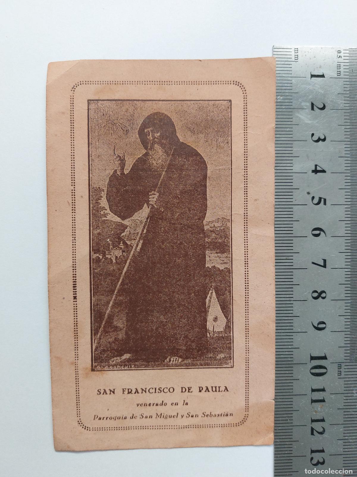 Postales: Estampa religiosa de San Francisco de Paula con oraci&oacute;n