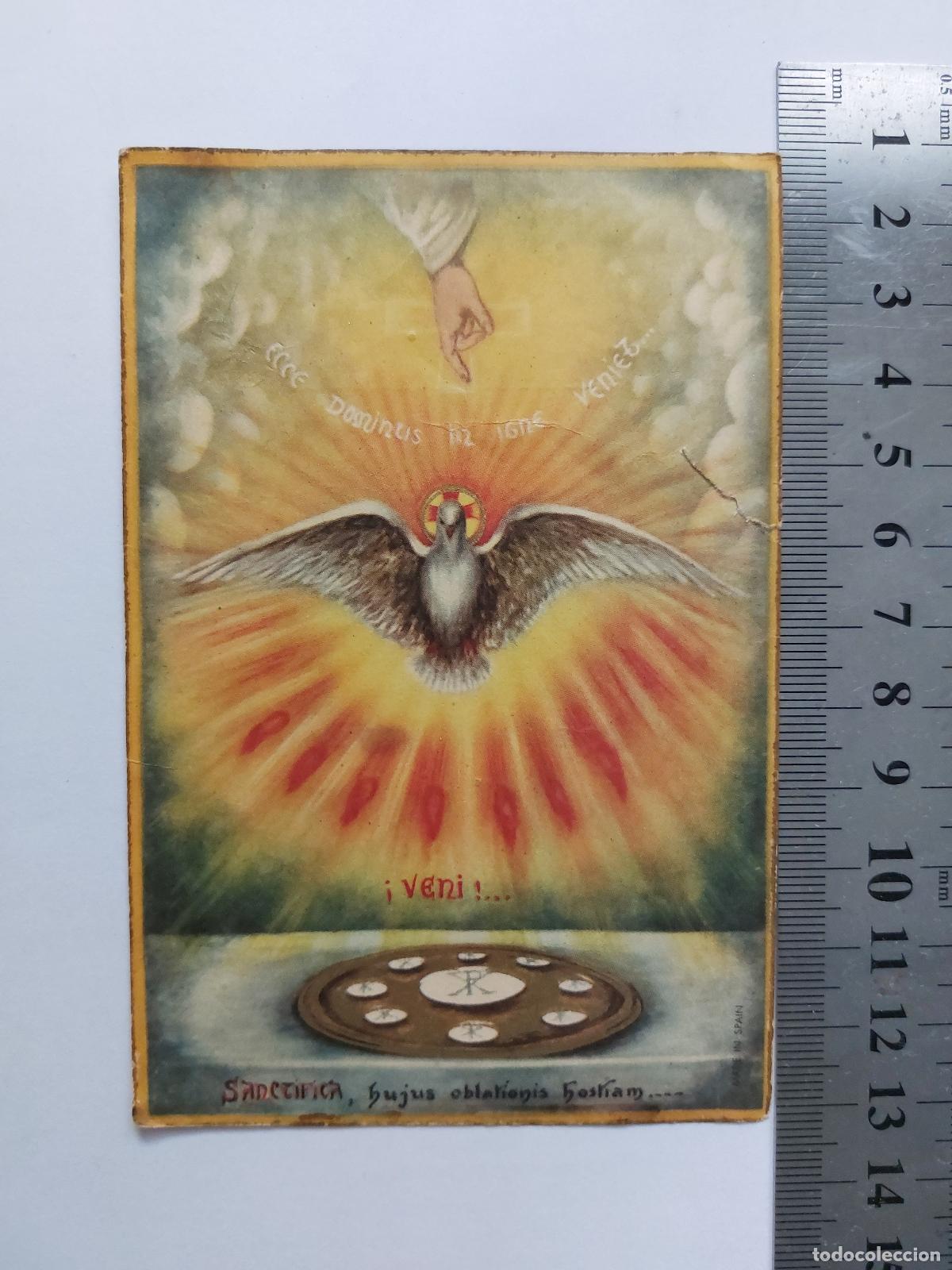 Postales: Estampa de Oraci&oacute;n de Pio XII por la Paz con Imagen del Esp&iacute;ritu Santo