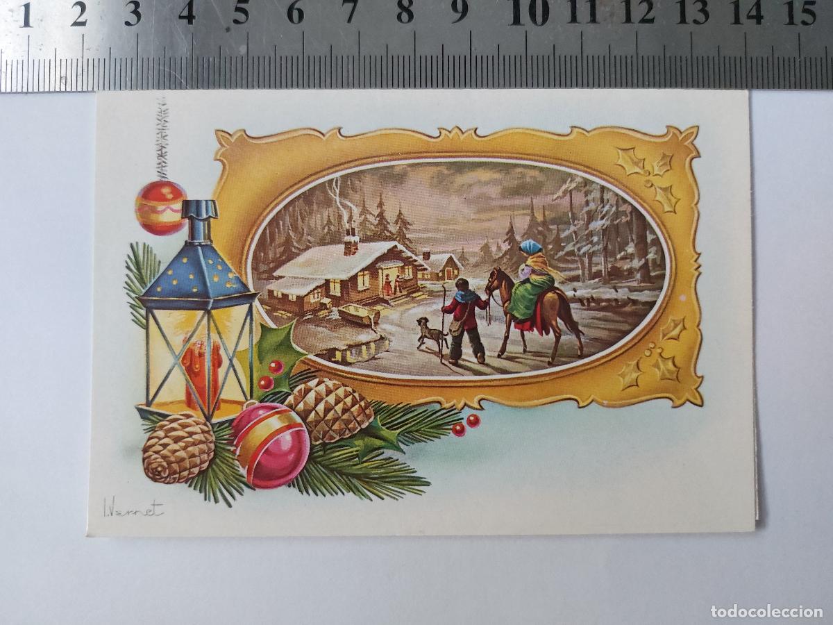 Postales: Estampa Navide&ntilde;a Tradicional con Paisaje Invernal y Decoraci&oacute;n
