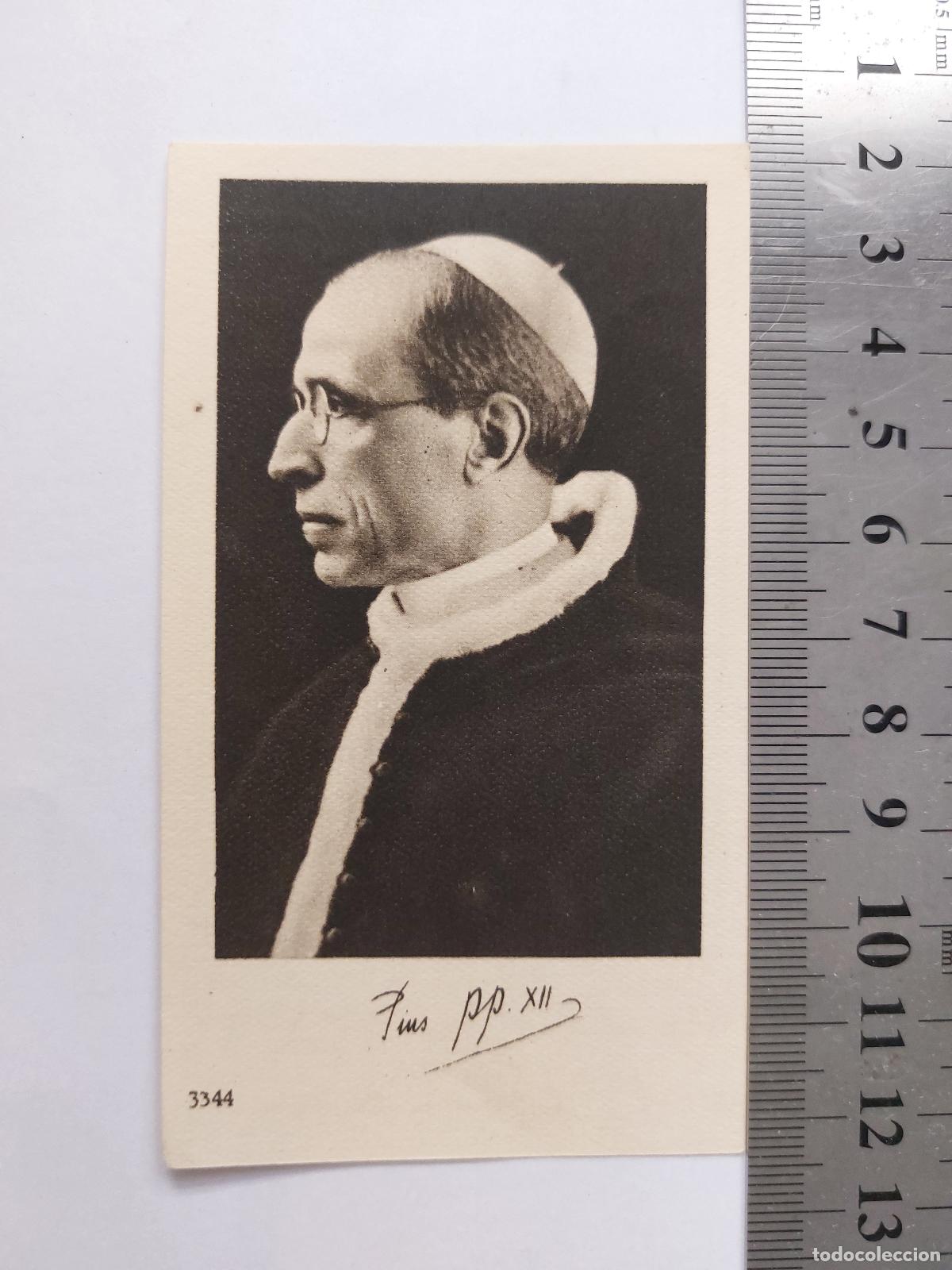 Postales: Estampa con retrato del Papa P&iacute;o XII y texto de ordenaci&oacute;n sacerdotal