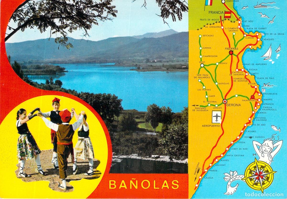 Postales: Postal de Ba&ntilde;olas con Lago y Danza Tradicional en Gerona