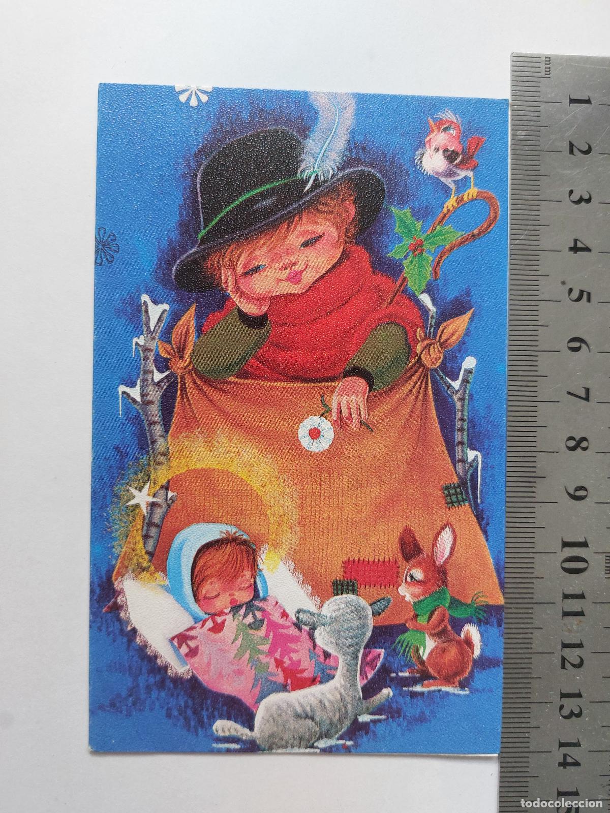 Postales: Estampa de Navidad con ilustraci&oacute;n de nacimiento infantil