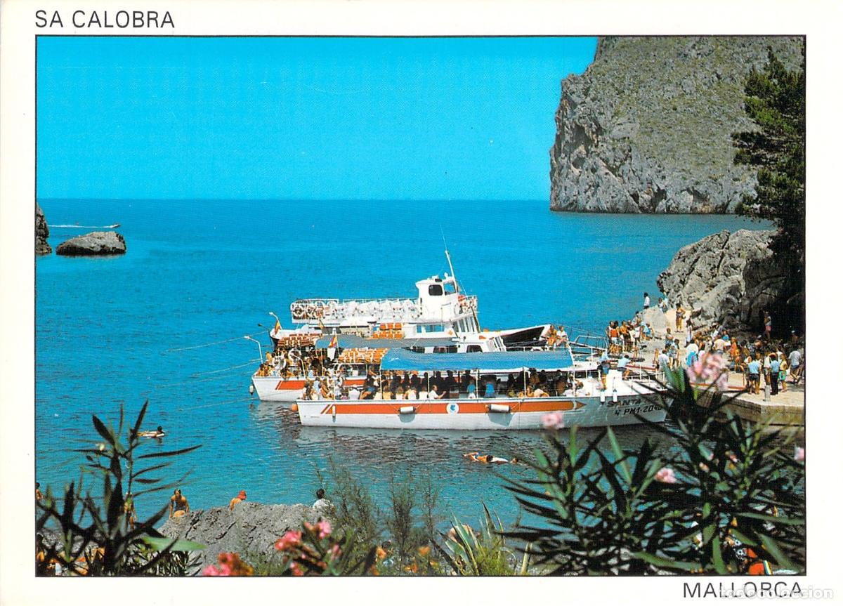 Postales: Postal de Sa Calobra Mallorca con barcos tur&iacute;sticos en el puerto