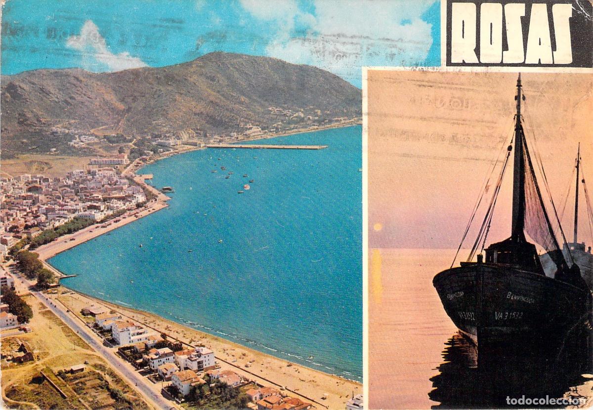 Postales: Postal de Rosas Costa Brava Paisaje Costero y Barco Pesquero