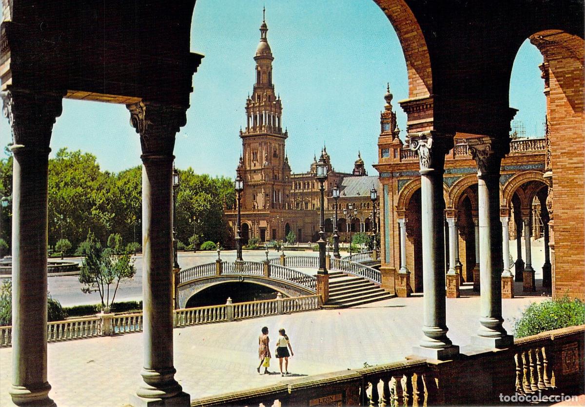 Postales: Postal de la Plaza de Espa&ntilde;a en Sevilla