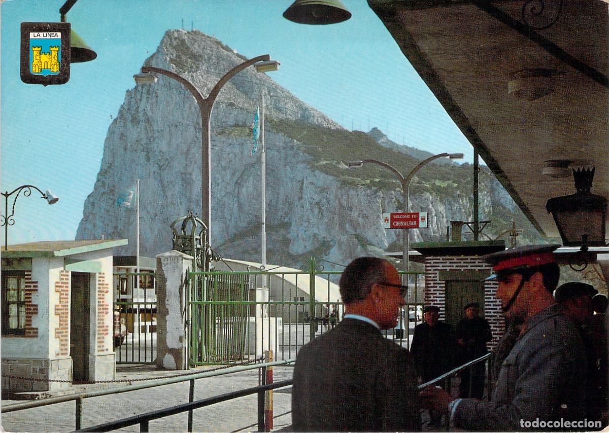Postales: Postal de la Frontera de La L&iacute;nea con el Pe&ntilde;&oacute;n de Gibraltar