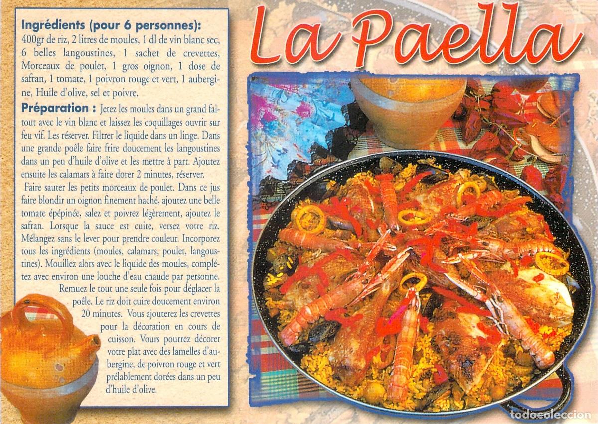 Postales: Postal con receta tradicional de Paella espa&ntilde;ola
