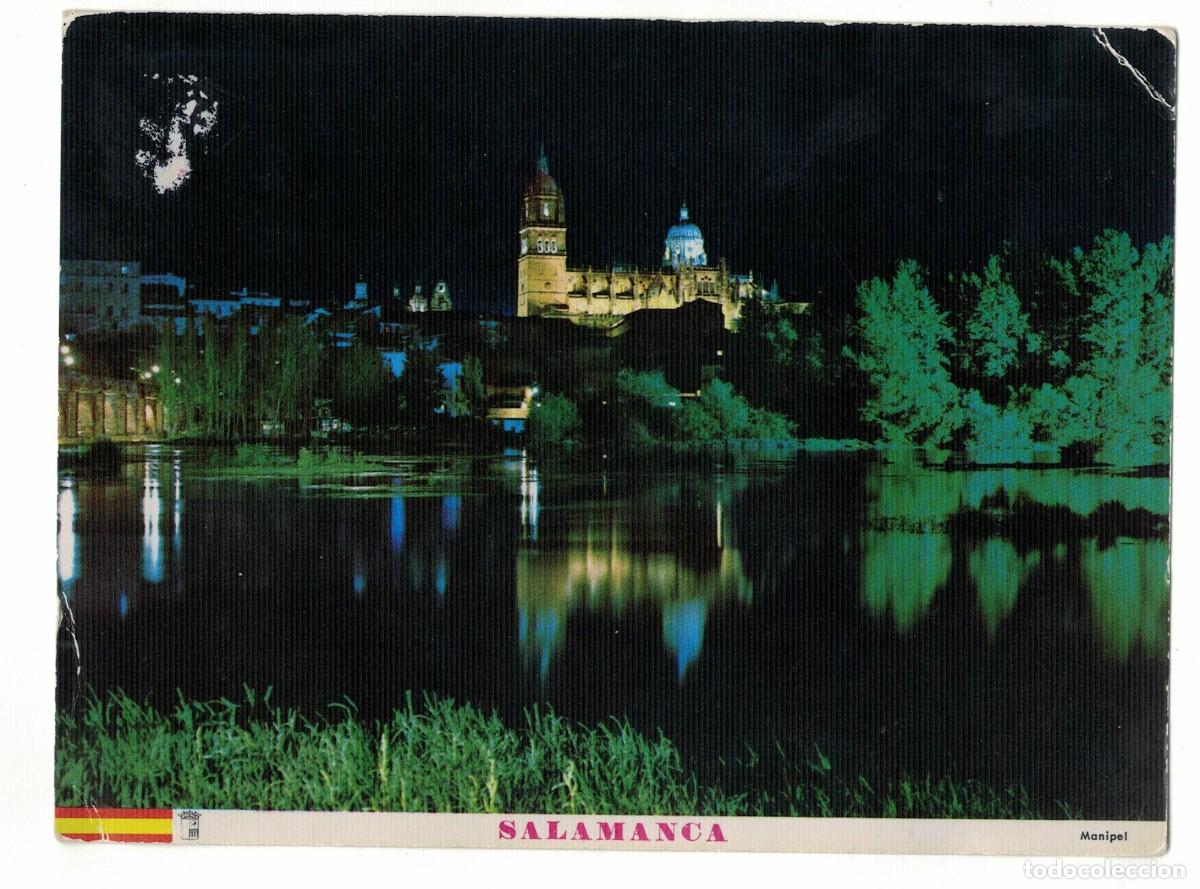 Postales: Postal nocturna de Salamanca &ndash; Catedral y r&iacute;o Tormes