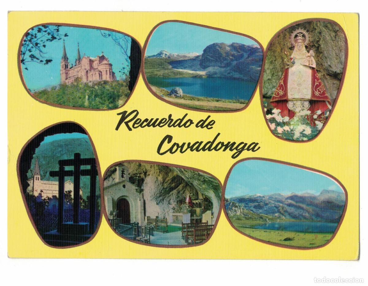 Postales: Postal Asturias Covadonga Santuario y Lagos de Enol y Ercina a&ntilde;os 70‑80 circulada