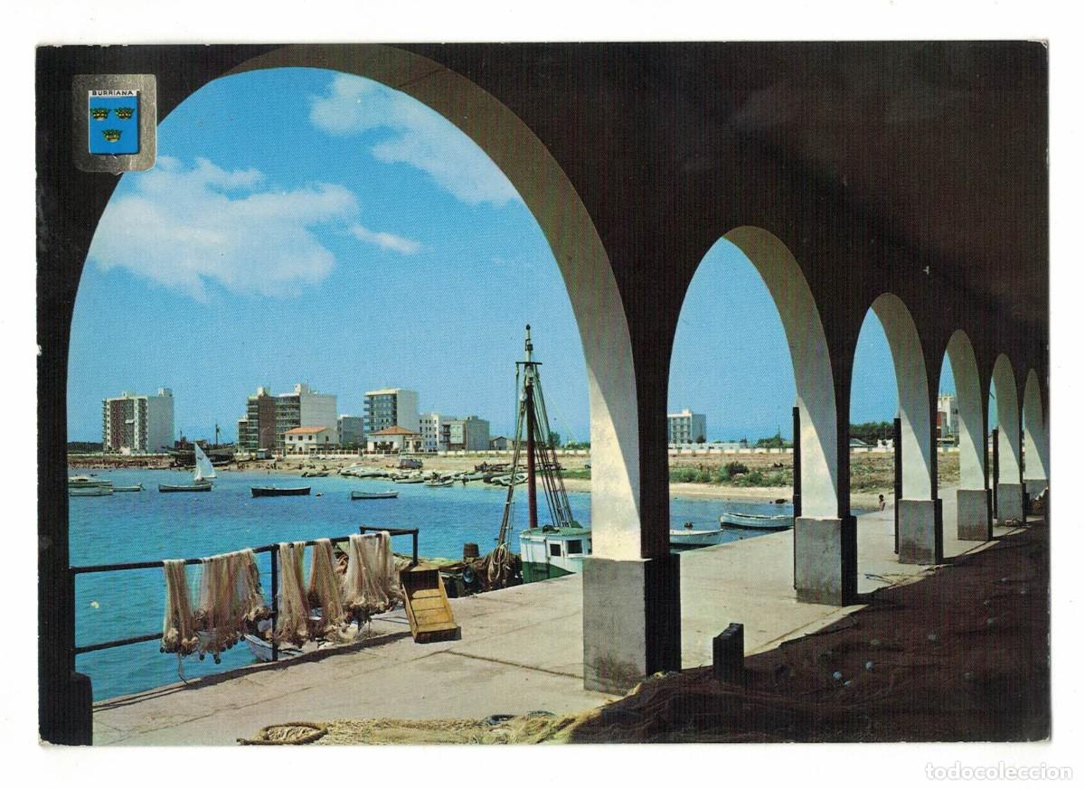 Postales: Postal Burriana Castell&oacute;n puerto pesquero y paseo mar&iacute;timo a&ntilde;os 70‑80 circulada