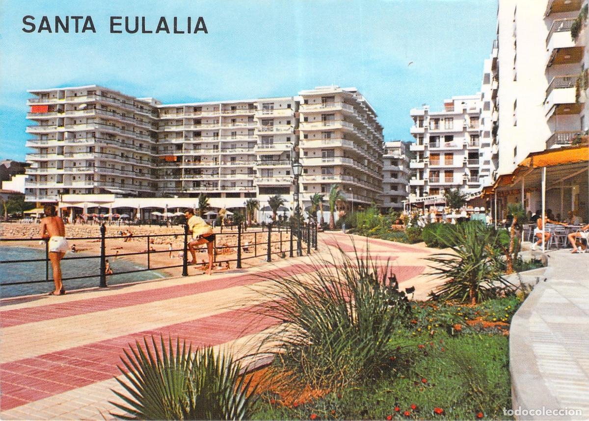 Postales: Postal de Santa Eulalia del Rio en la isla de Ibiza, vista del paseo mar&iacute;timo
