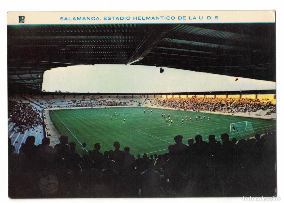 Postales: Postal Estadio Helm&aacute;ntico Salamanca con partido de f&uacute;tbol U.D. Salamanca. A&ntilde;os 70‑80. Circulada.