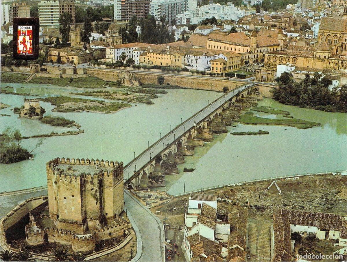 Postales: Postal de C&oacute;rdoba con Vista A&eacute;rea del Puente Romano y la Torre de la Calahorra