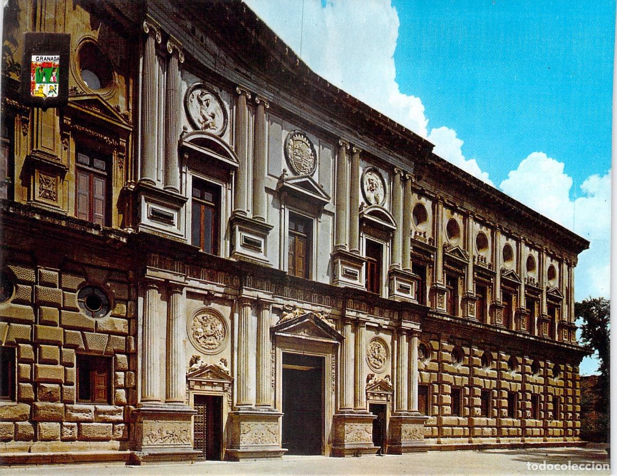 Postales: Postal del Palacio de Carlos V en la Alhambra, Granada