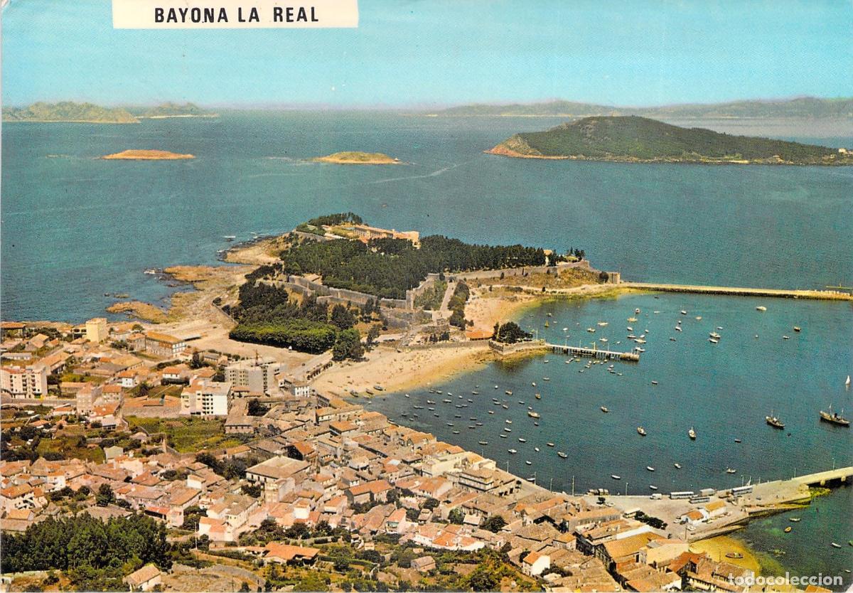 Postales: Postal de vista a&eacute;rea de Baiona, Pontevedra