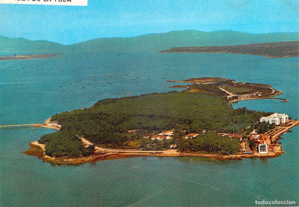 Postales: Postal de la Isla de la Toja vista a&eacute;rea en Galicia