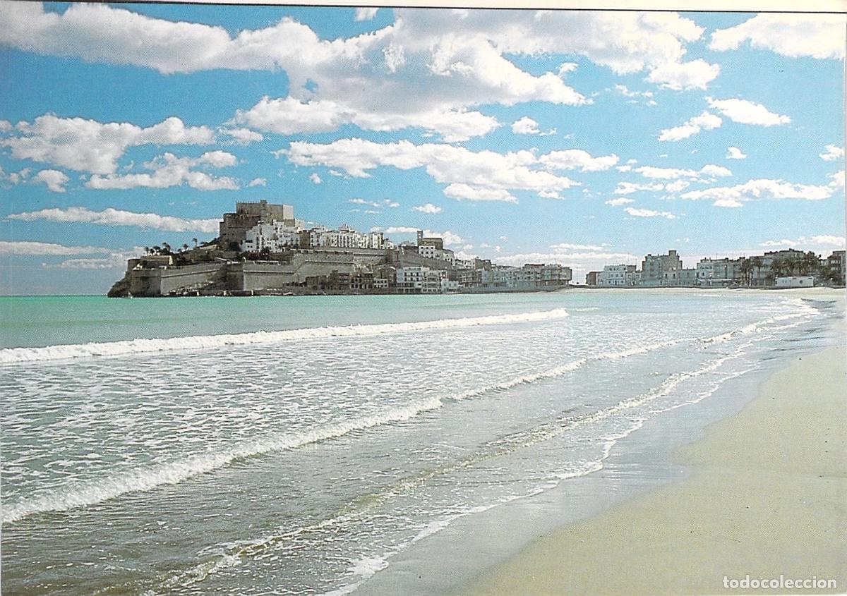 Postales: Postal de Pe&ntilde;&iacute;scola: Vista del Castillo desde la playa