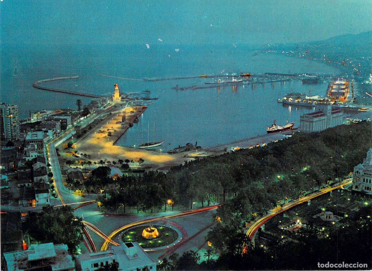 Postales: Postal de Malaga Vista General del Puerto Nocturno